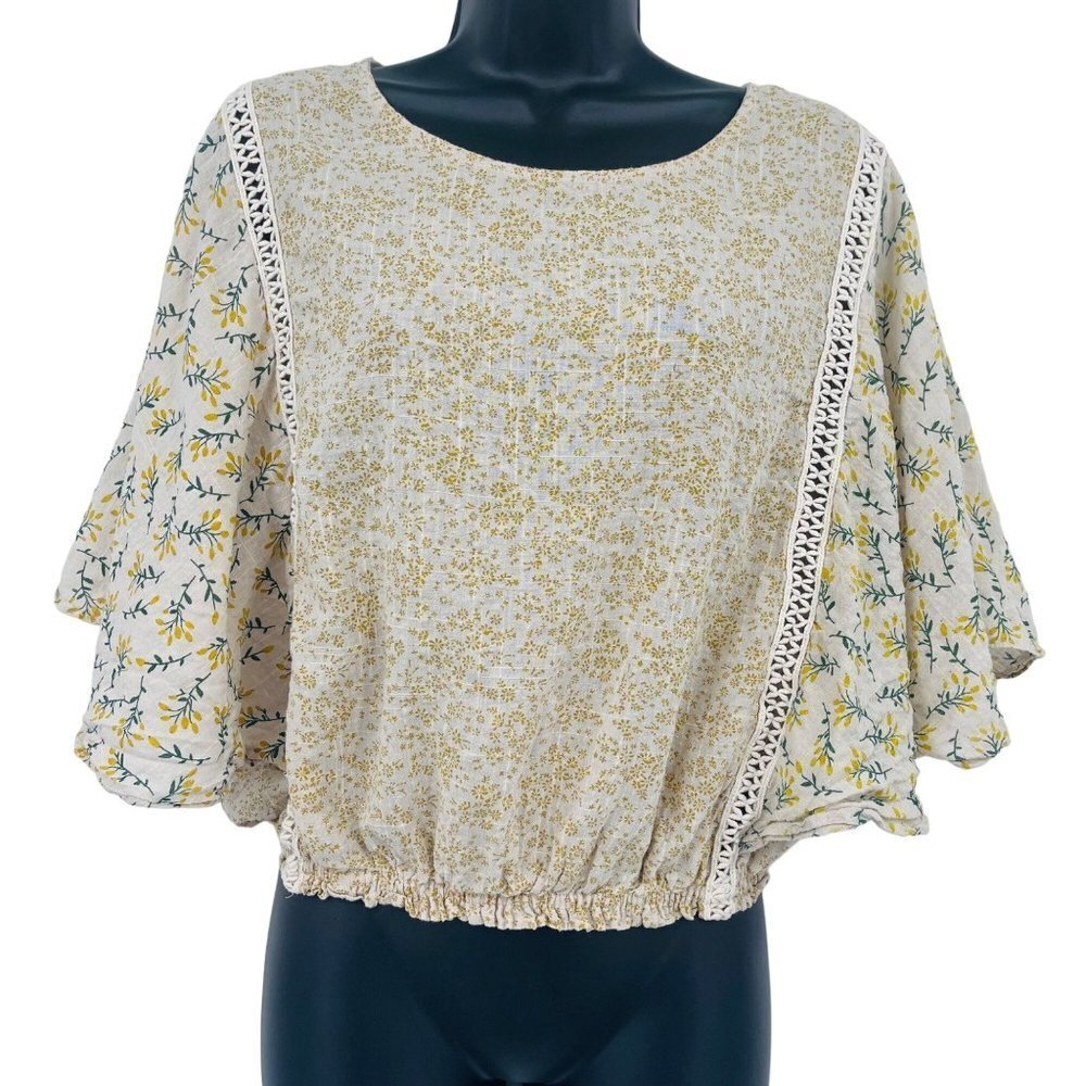 Easel Women's Cropped Floral Butterfly Sleeve Shirt Womens‎ S Cottagecore Boho